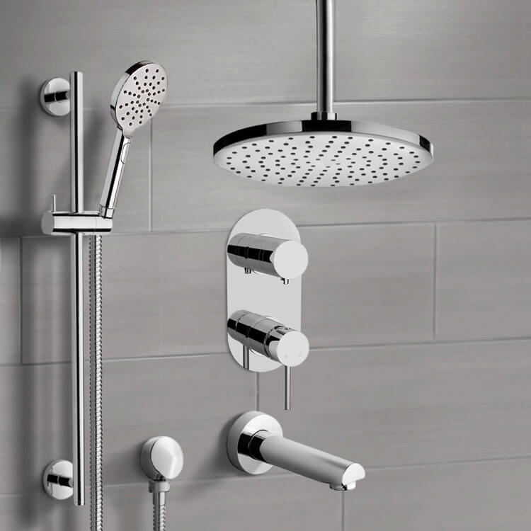Remer TSR65-8 Chrome Tub and Shower Set With 8 Inch Rain Ceiling Shower Head and Hand Shower